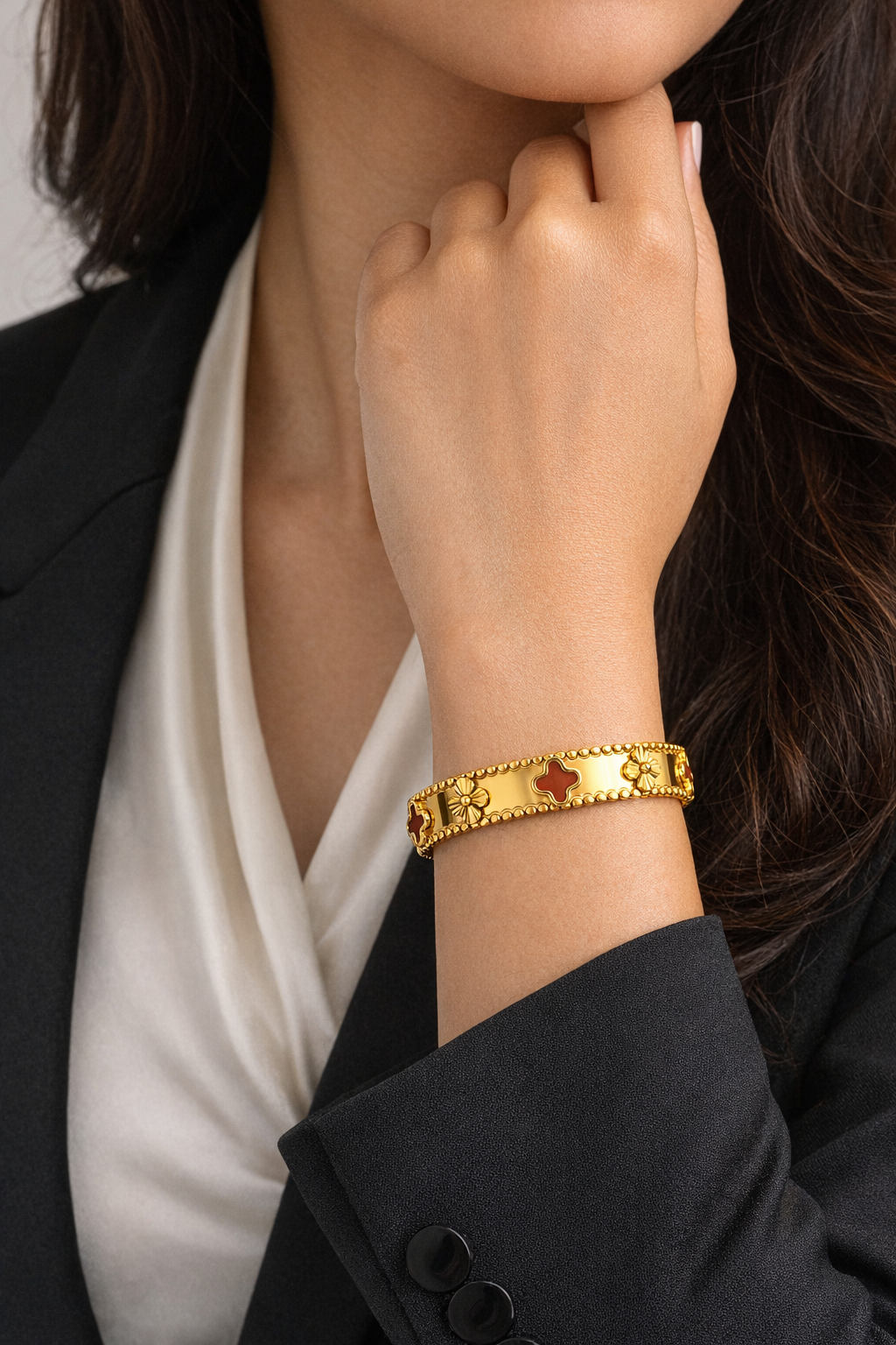 Red Clover Gold Bangle Bracelet