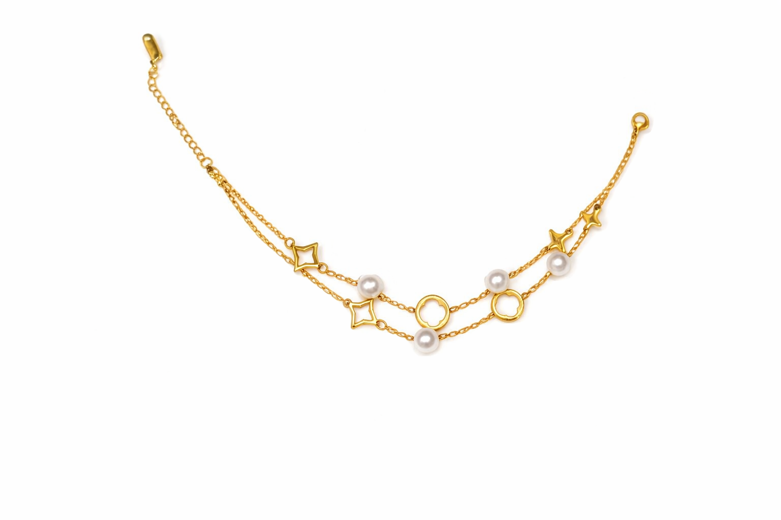 Layered Pearl Charm Bracelet