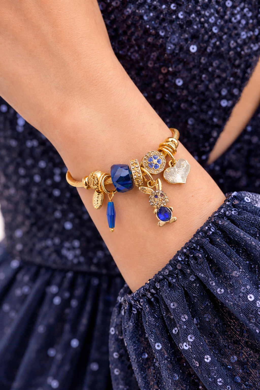 Midnight Bloom Charm Cable Bracelet