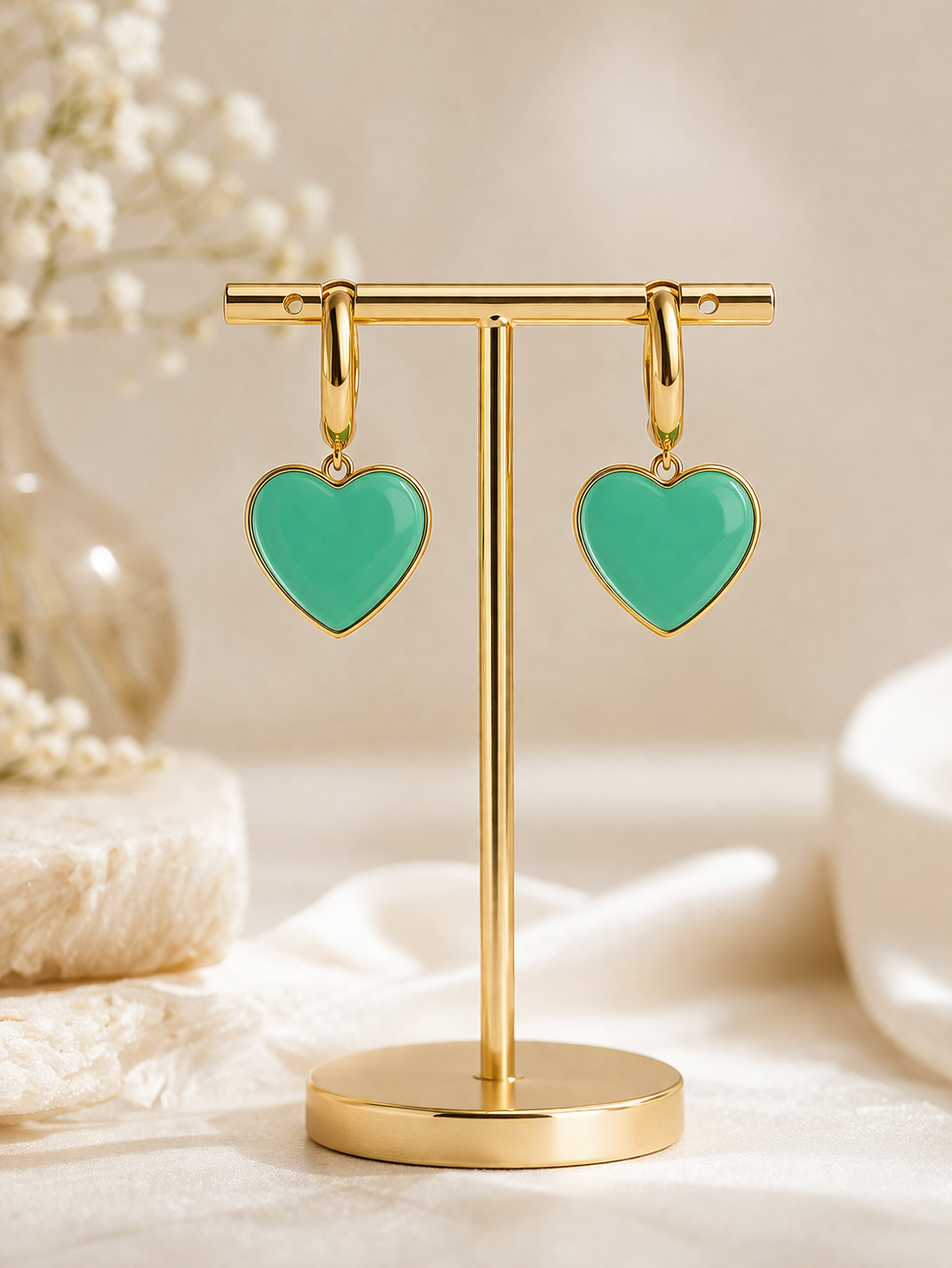 Golden Turquoise Heart Drop Earrings