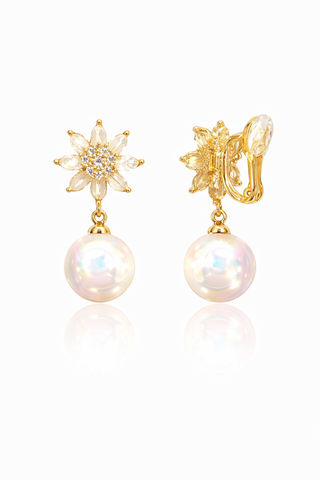 Golden Clip On Flower With Pearl Drop |2| Mehrooh