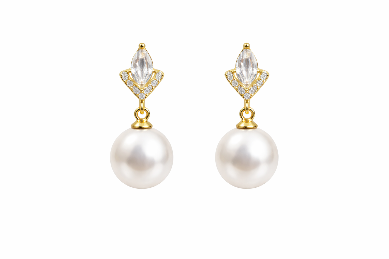 Pearl Drop Clip-On Earrings with Zirconia Gold-Finish