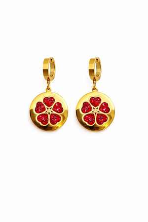 Golden Round Drop With Red Flower |1| Mehrooh