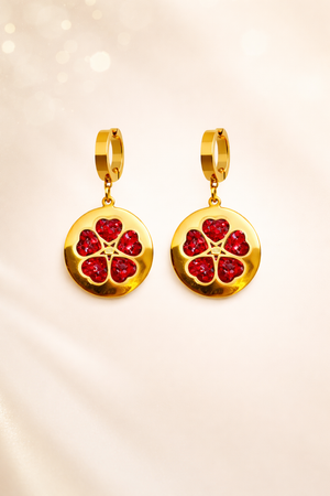Golden Round Drop With Red Flower |3| Mehrooh