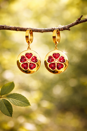 Golden Round Drop With Red Flower |5| Mehrooh