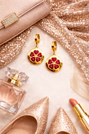 Golden Round Drop With Red Flower |6| Mehrooh