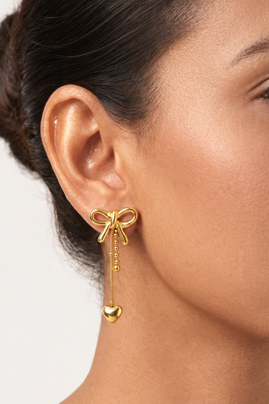 Golden Bow Charm Drop Earrings