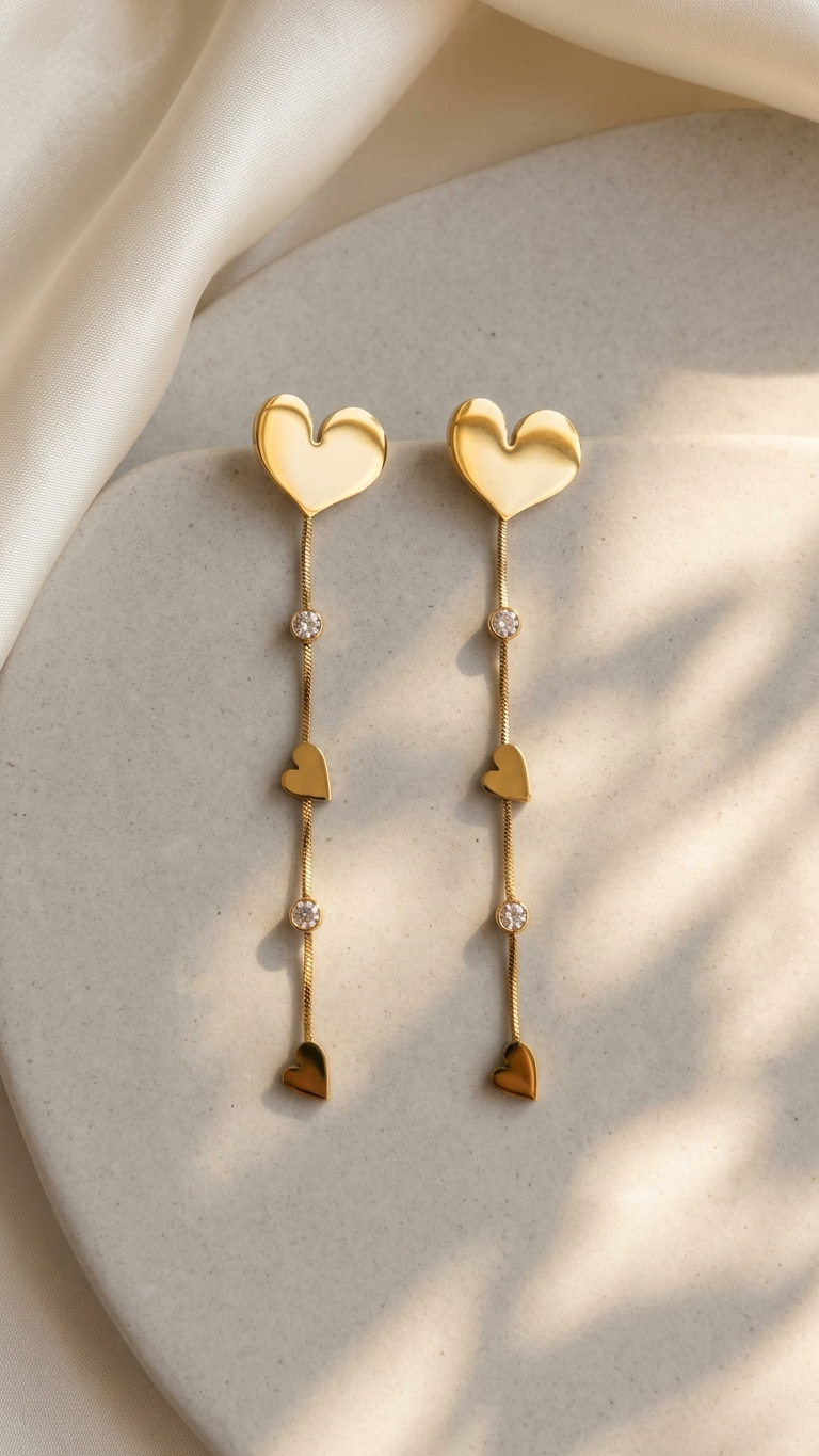 Golden Heartfall Drop Earrings