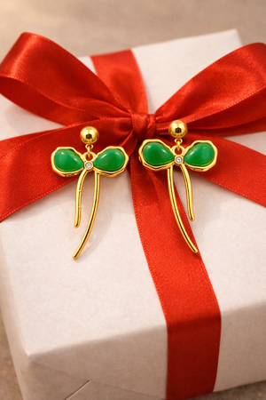 Bow Shaped Green Stone Dangle |4| Mehrooh
