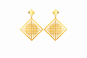Golden Rhombus Dangle Earrings With Checkers |4| Mehrooh