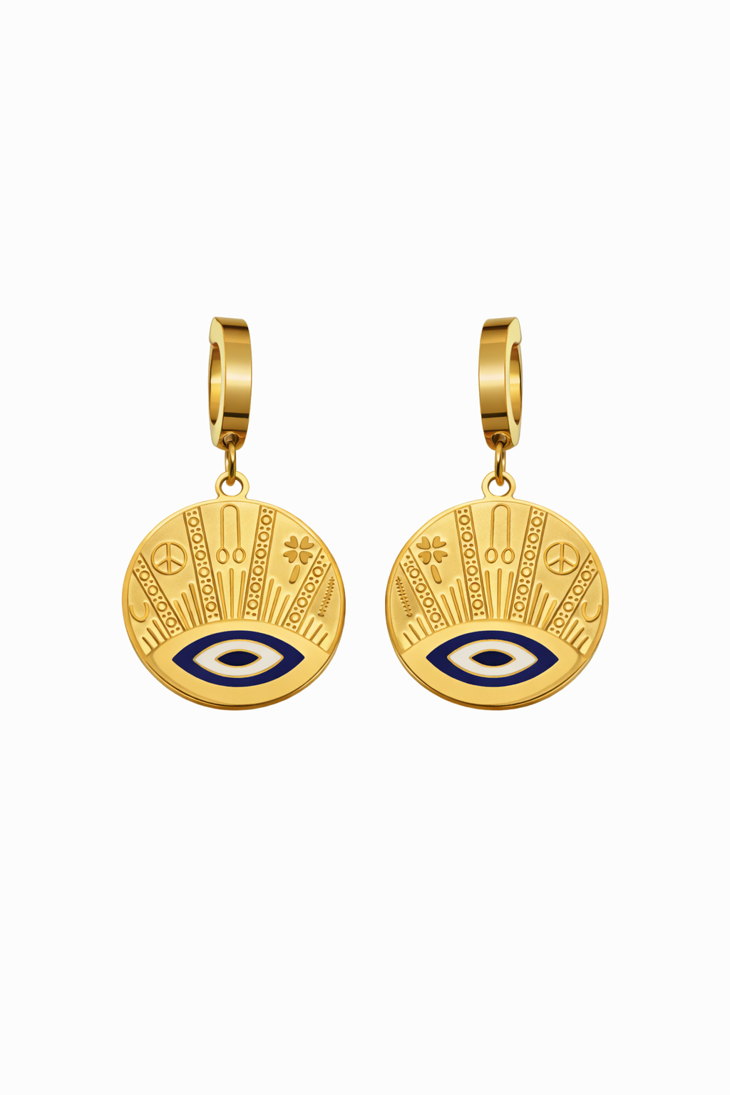 Evil Eye Gold Medallion Earrings |1| Mehrooh