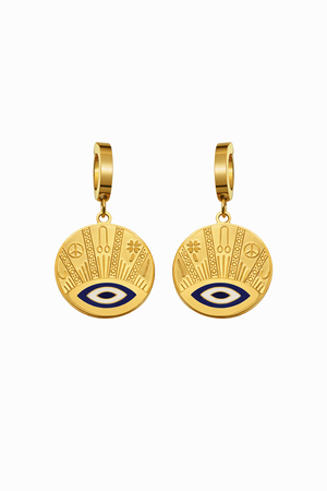 Evil Eye Gold Medallion Earrings |1| Mehrooh