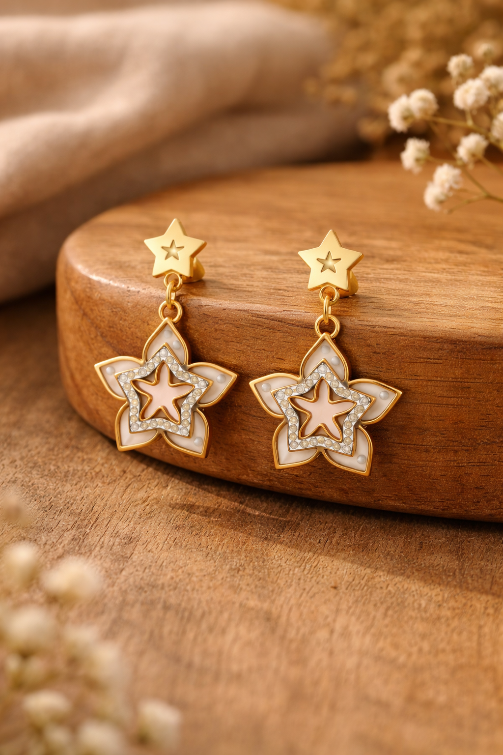 Star Anise drop Mother of Pearl Earrings