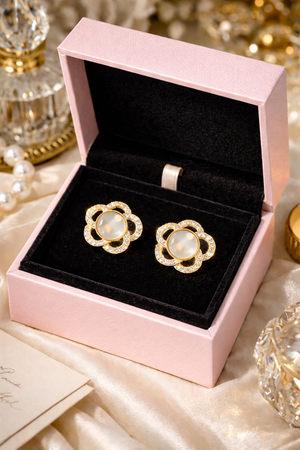 Golden Blossom Pearl Stud Earrings |4| Mehrooh