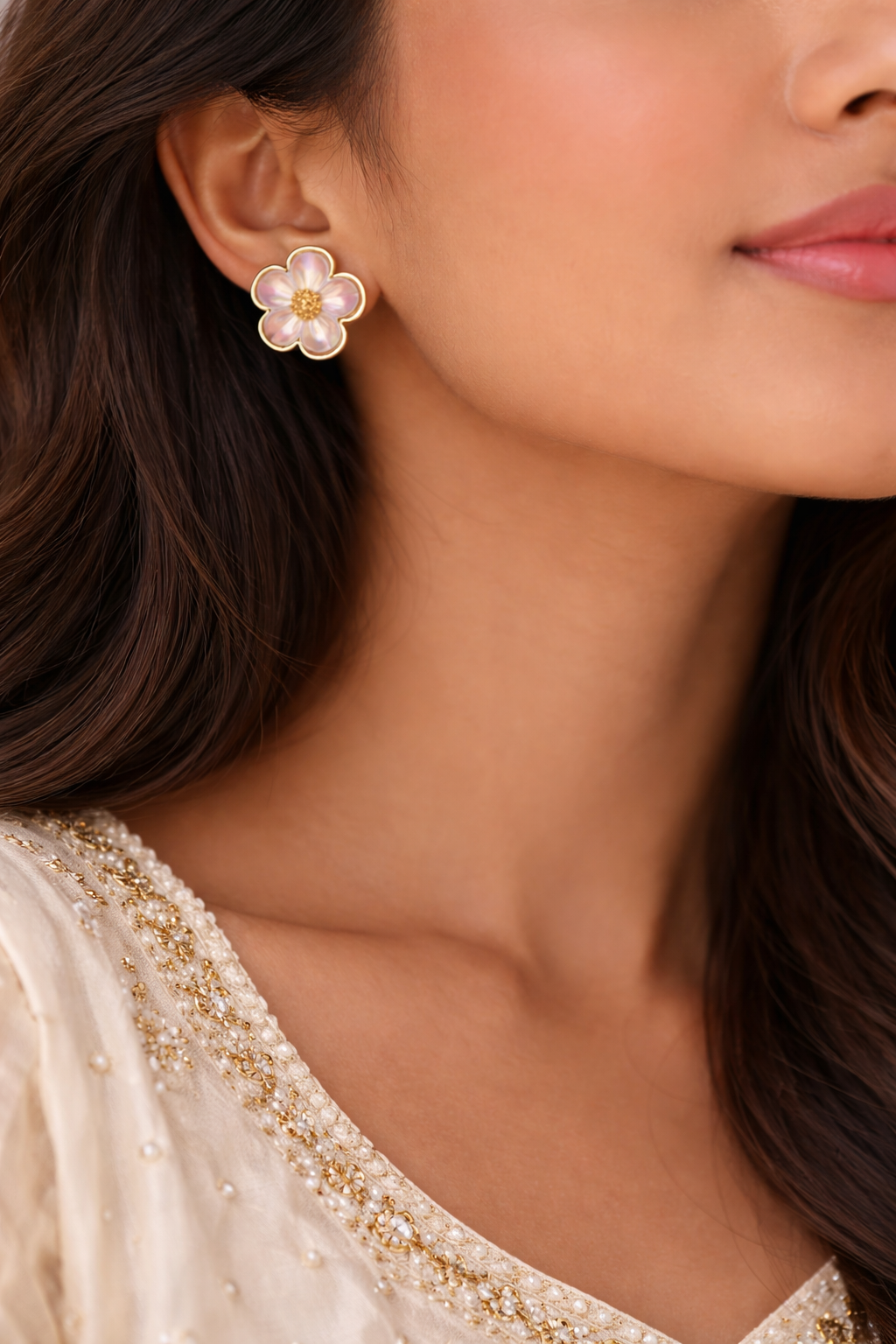 Mother Of Pearl Floral Stud Earrings |1| Mehrooh
