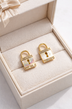 Golden Lock Mother Of Pearl Stud Earrings |1| Mehrooh