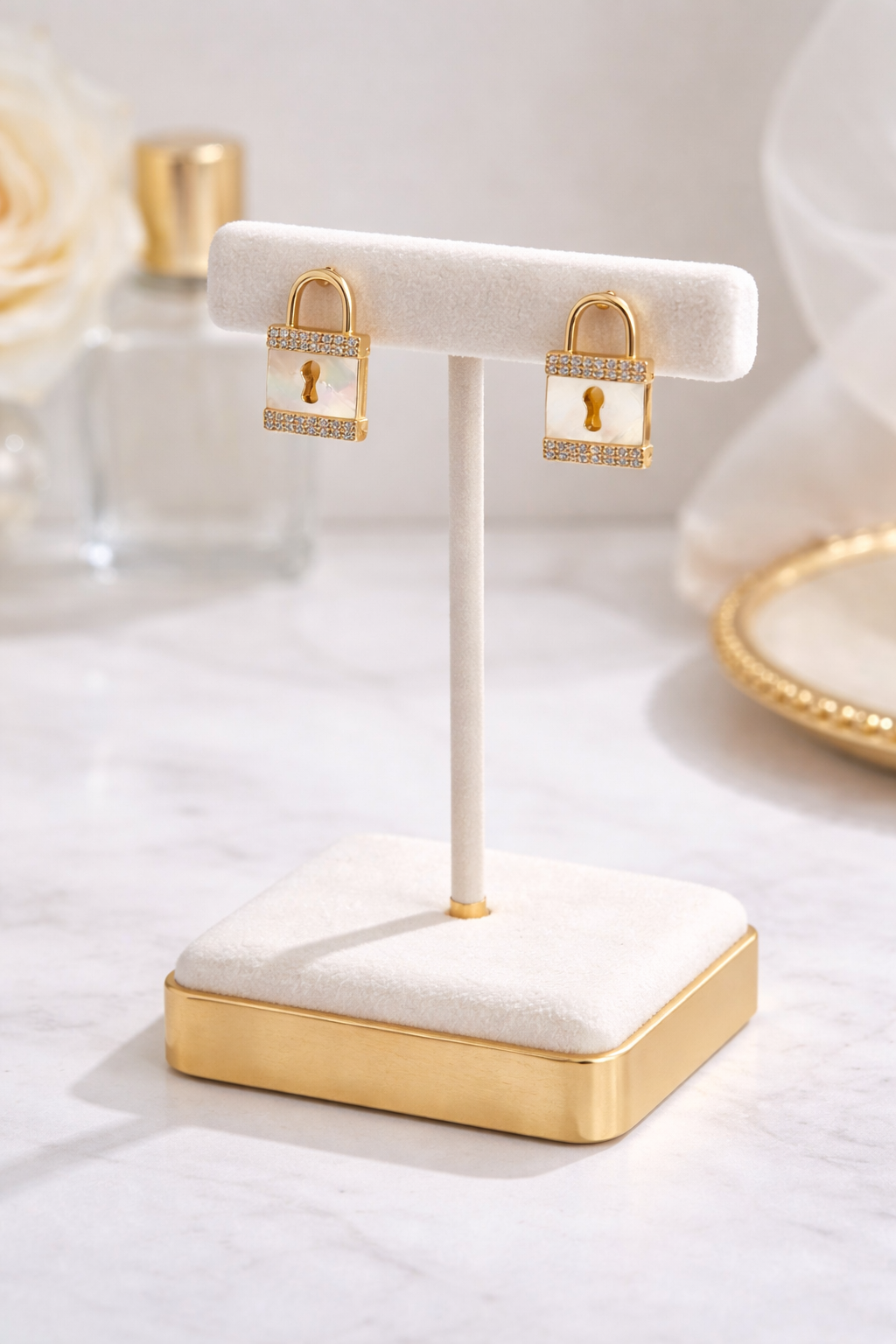 Golden Lock Mother Of Pearl Stud Earrings |2| Mehrooh