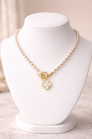 Pearl Necklace With Diamond Clover Pendant |3| Mehrooh