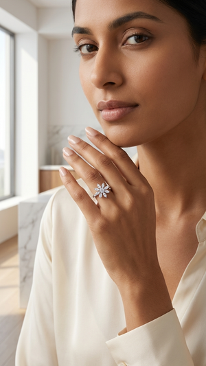 Rotating Silver Flower Diamond Ring |4| Mehrooh