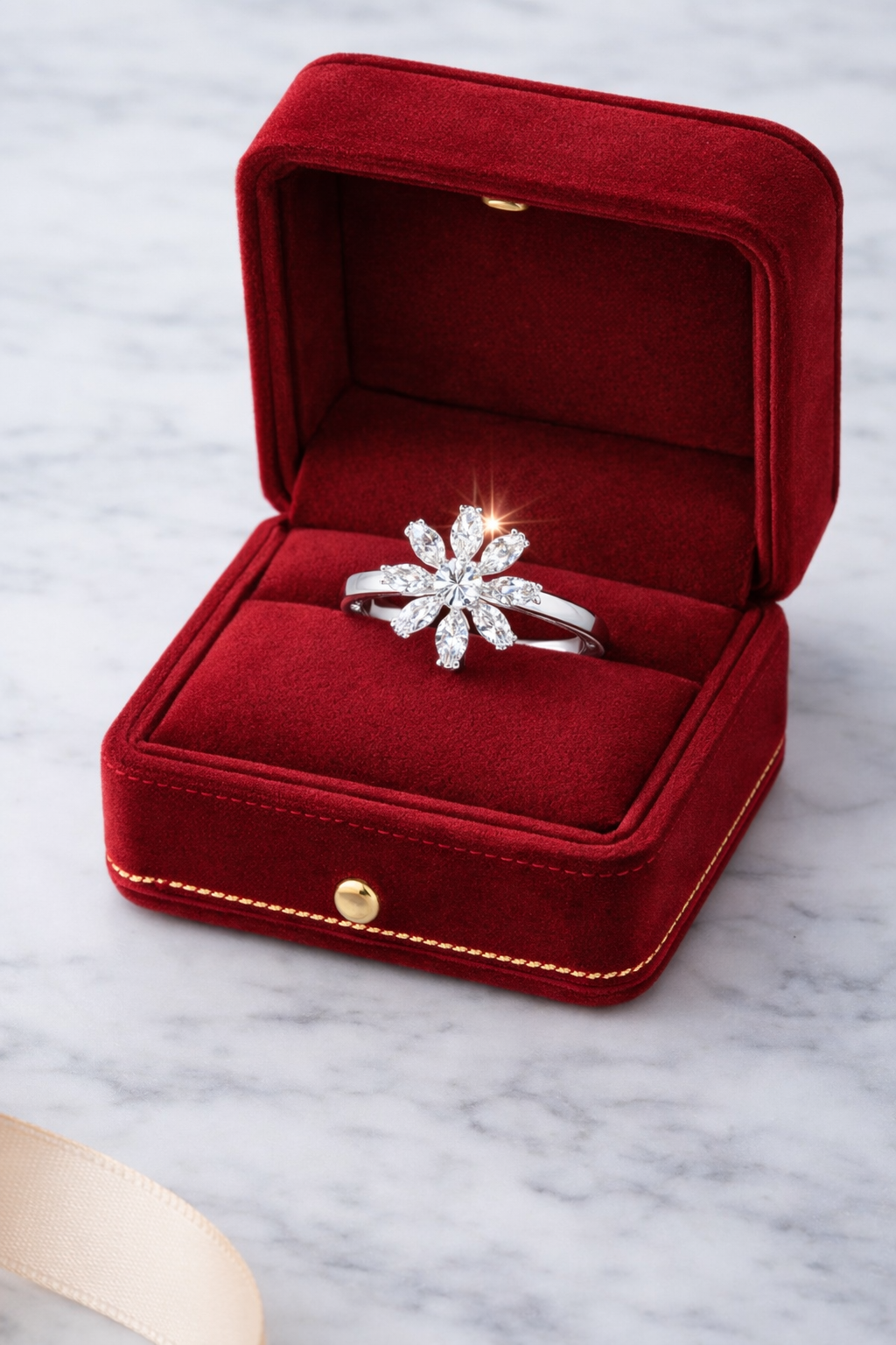 Rotating Silver Flower Diamond Ring |2| Mehrooh