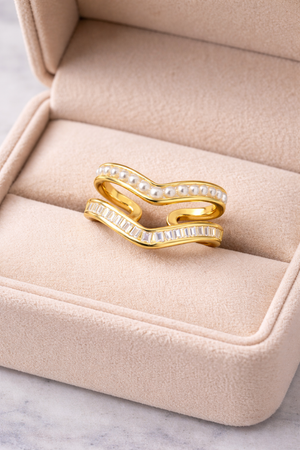 Pearl Crystal Wave Ring |4| Mehrooh