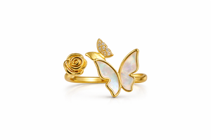 Golden Rose With Butterflies Ring |1| Mehrooh
