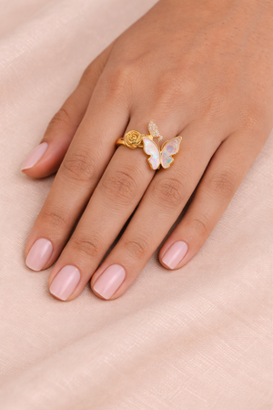 Golden Rose With Butterflies Ring |2| Mehrooh