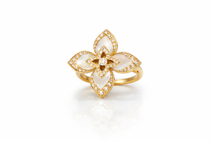 Big Mother Of Pearl Flower Ring With Diamonds |2| Mehrooh