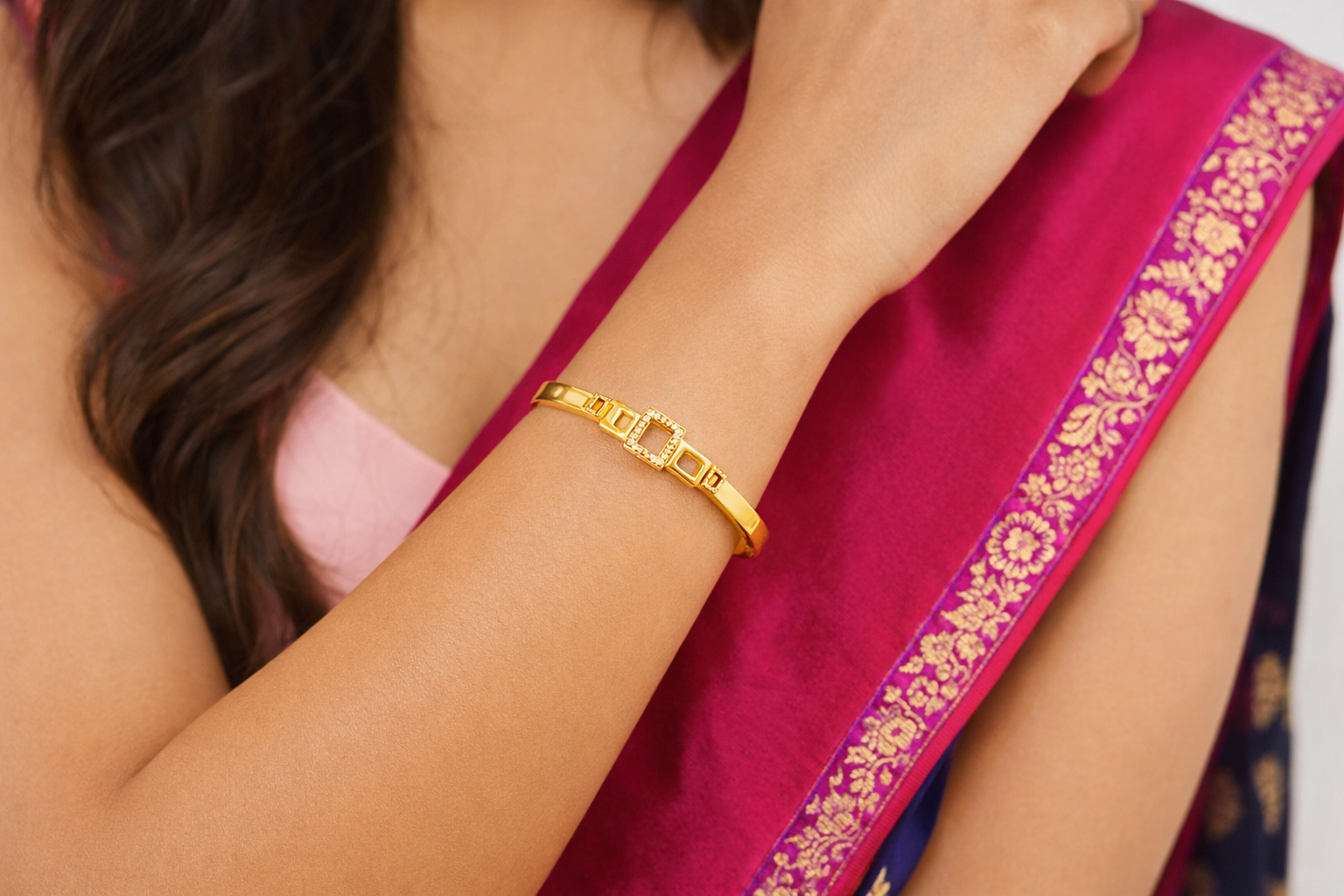 Gold Bangle Bracelet with Squares