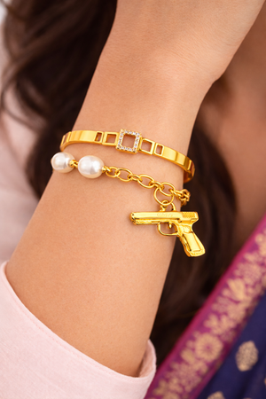 Gold Bangle Bracelet With Squares |4| Mehrooh