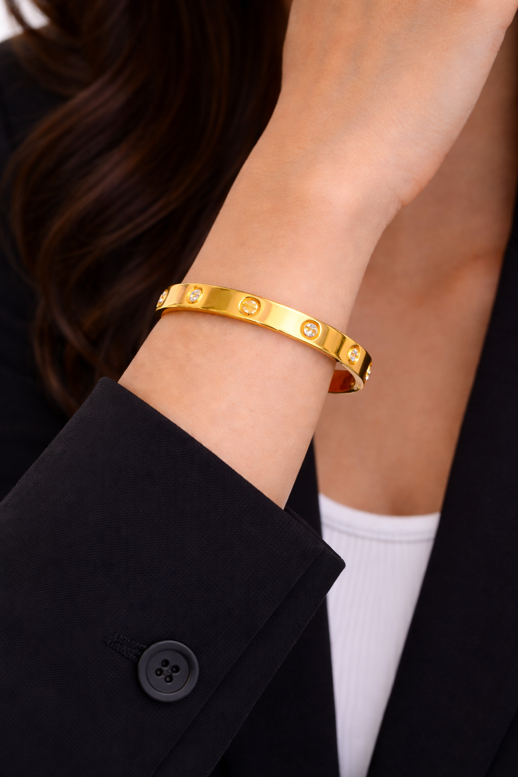 Golden Bangle Bracelet with inlay diamonds