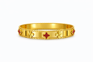 Red Clover Gold Bangle Bracelet |3| Mehrooh