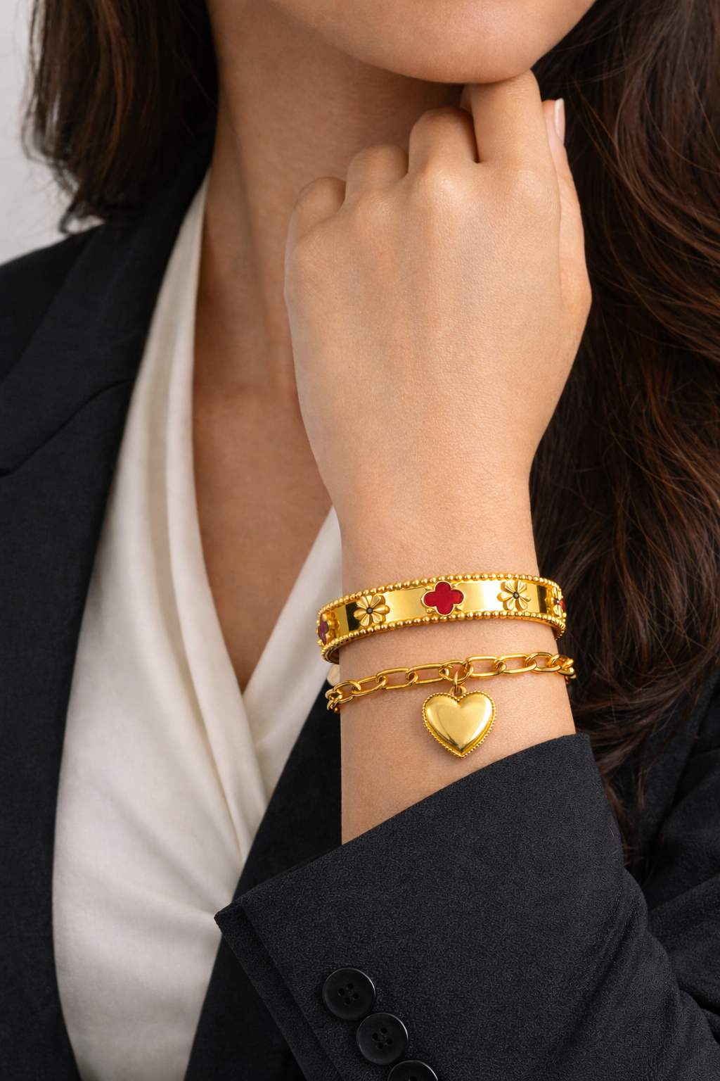 Red Clover Gold Bangle Bracelet |4| Mehrooh