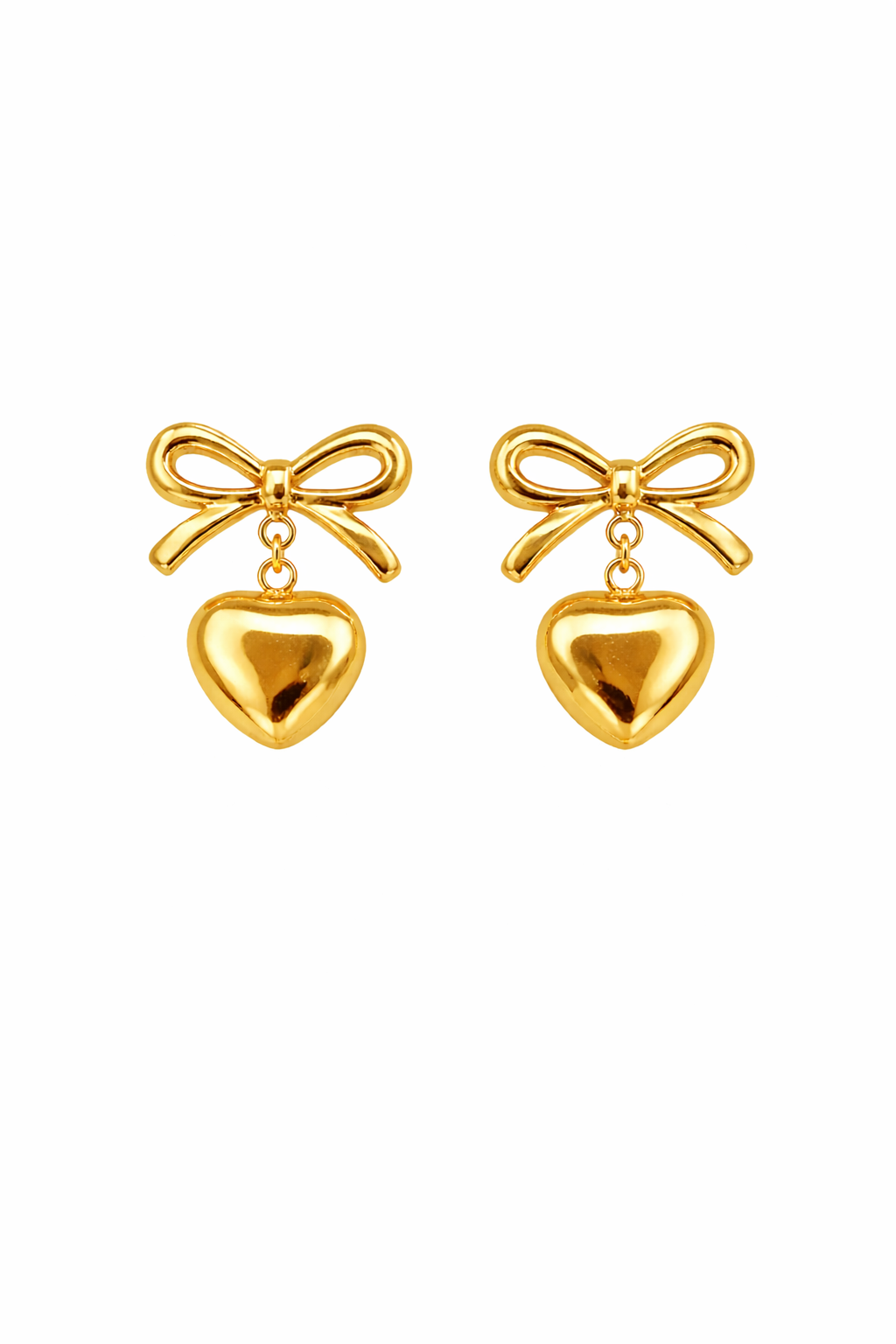 Gold Bow Heart Drop Earrings