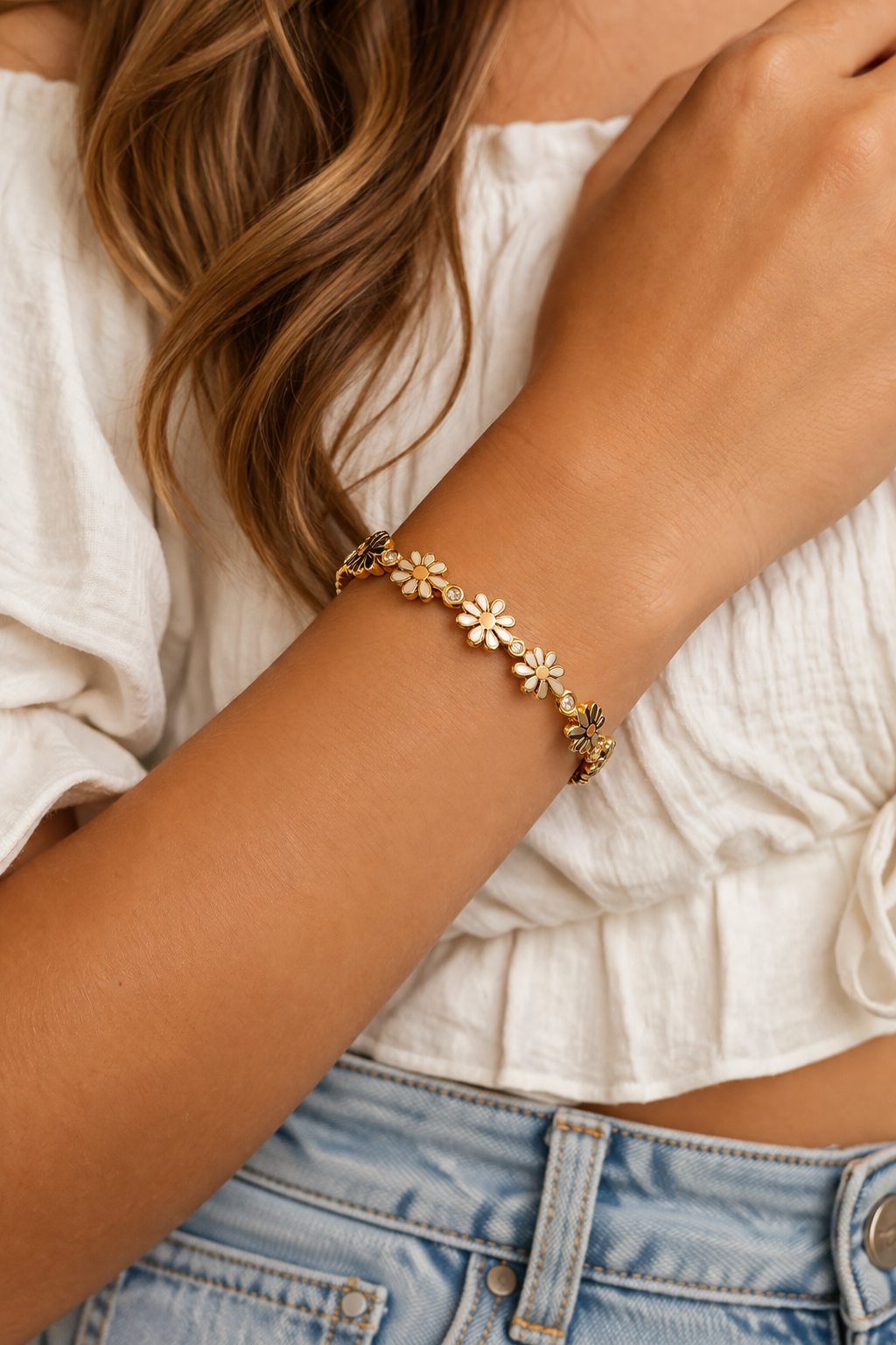 Golden Daisy Charm Bracelet