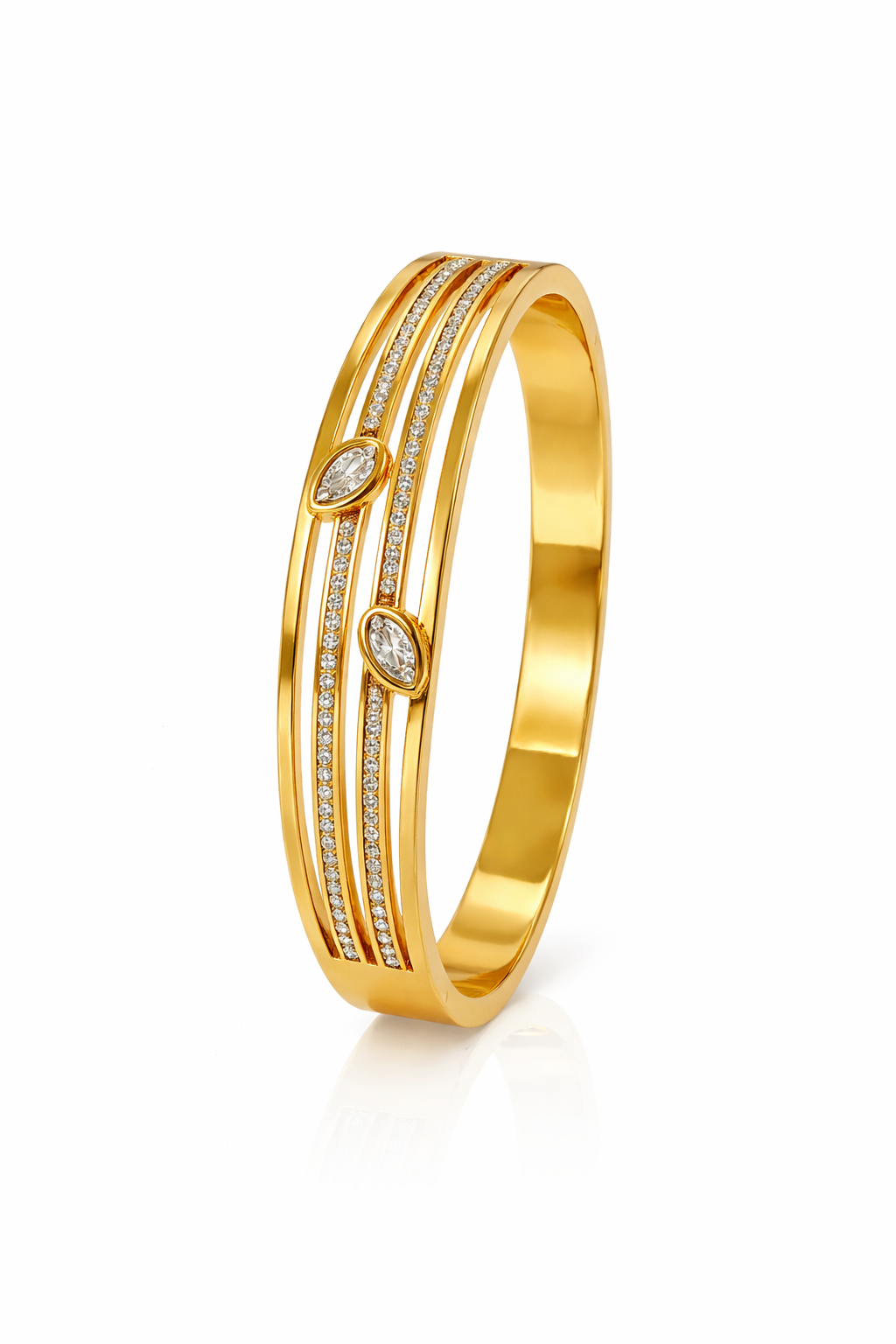 Gold-Tone Statement Bangle with Cubic Zirconia