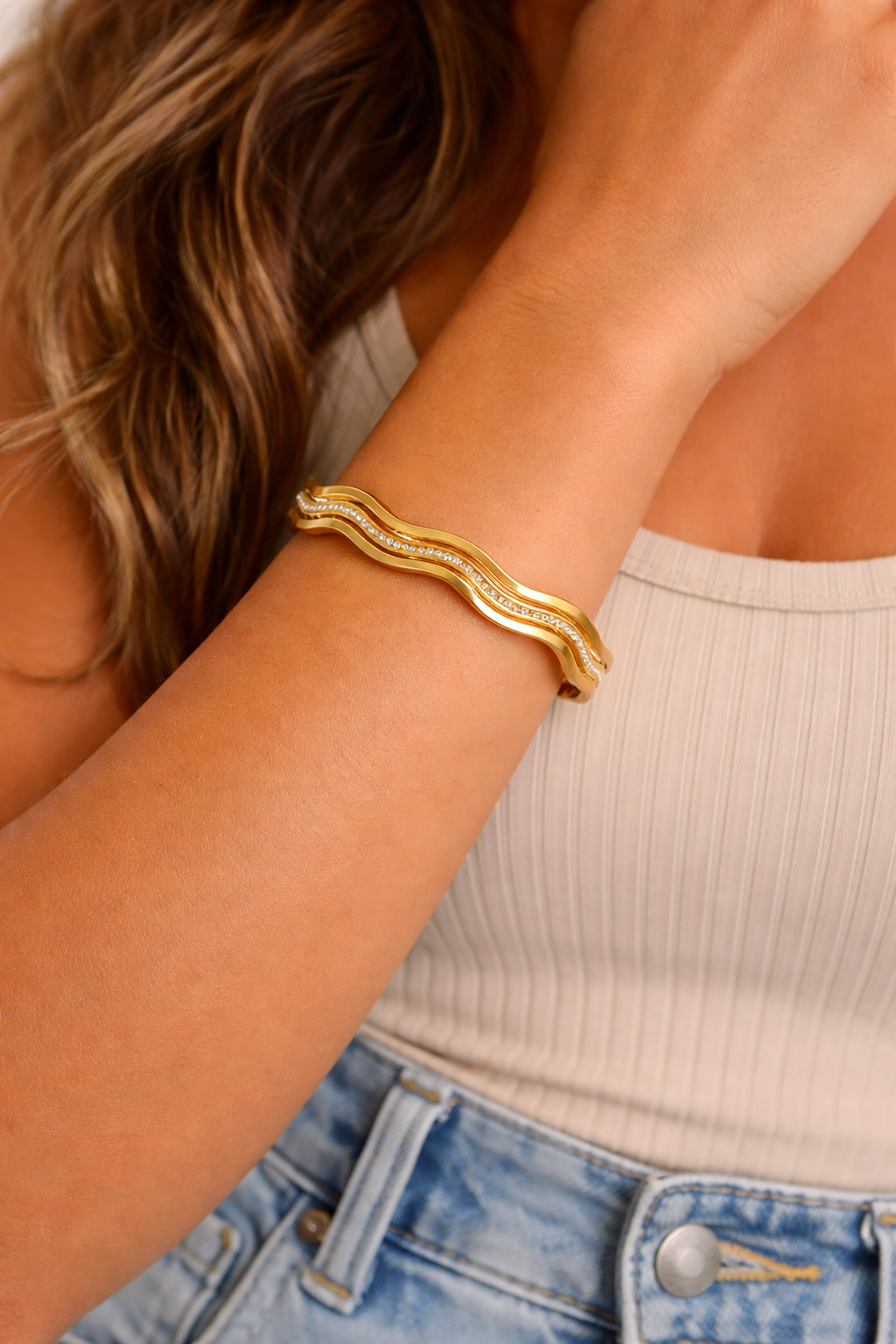 Golden Wave Luxe Crystal Bangle