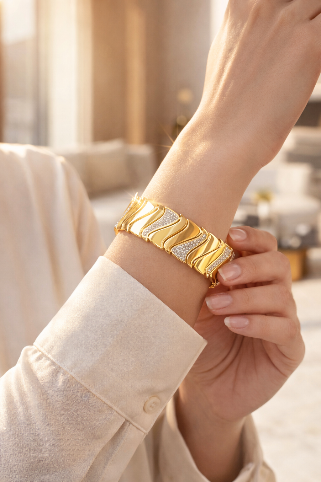 Aurelia Wave Crystal Cuff Bangle Bracelet