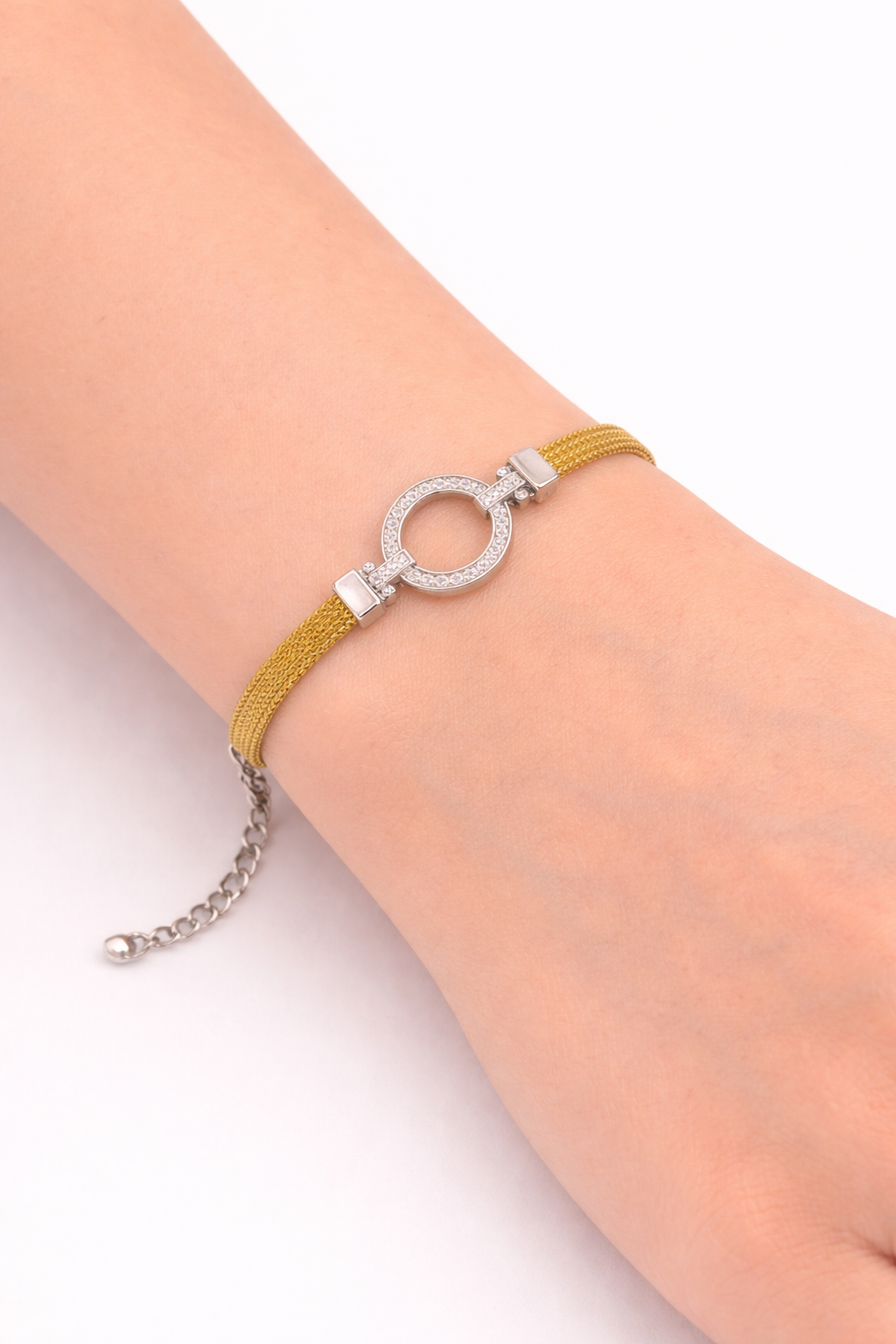 Dual-Tone Crystal Circle Bracelet | Gold & Silver