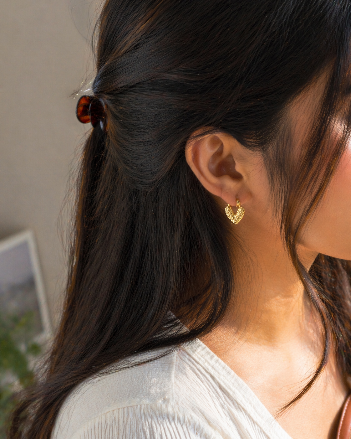 Hammered Golden Heart Whisper Earrings