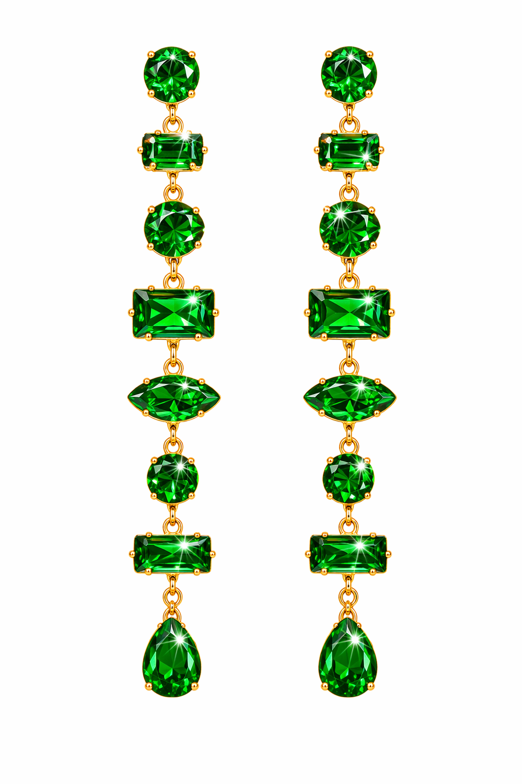 Emerald Green Crystal Drop Earrings – Gold Statement Party Earrings for Women