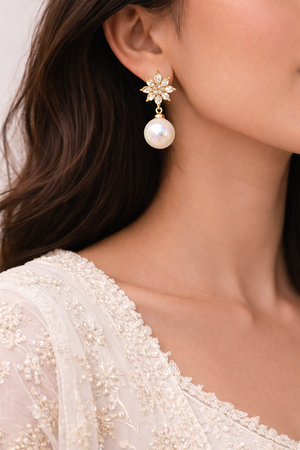 Golden Clip On Flower With Pearl Drop |3| Mehrooh