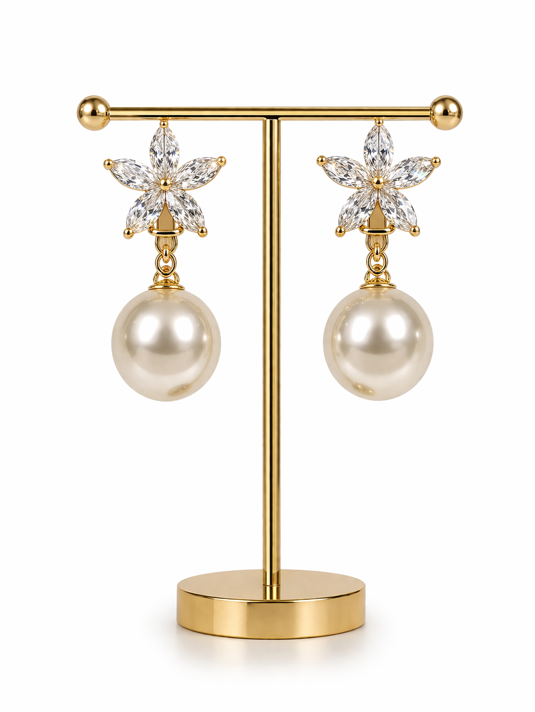 Floral Crystal Pearl Drop Clip On Earrings