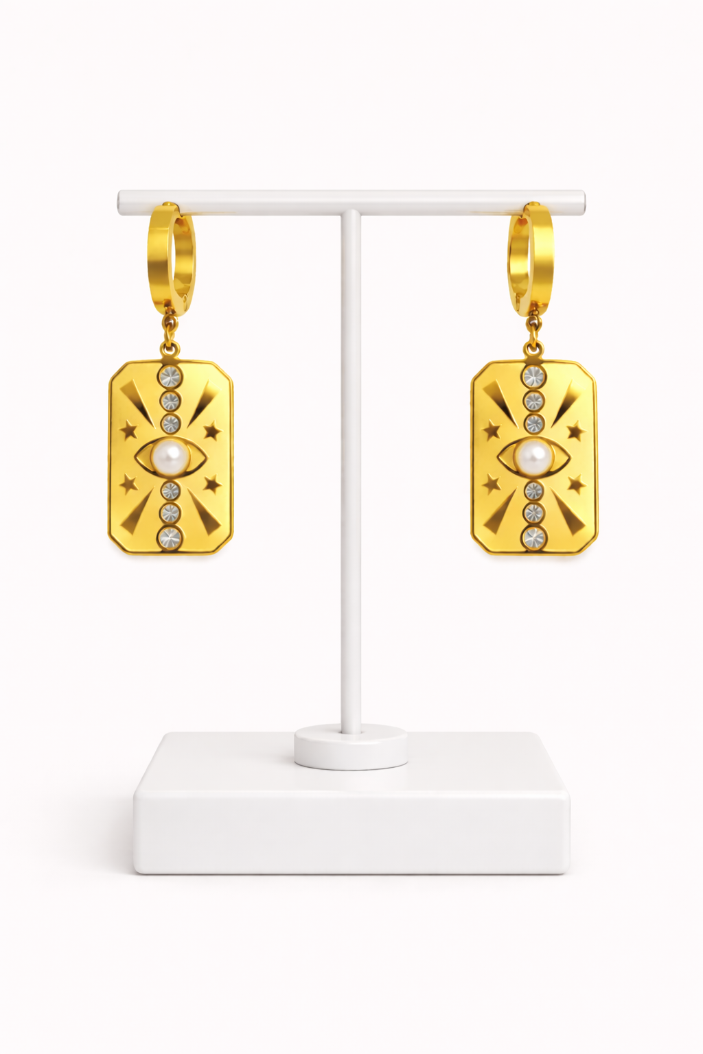 Golden Hoops With Rectangular Drop With Pearl |3| Mehrooh