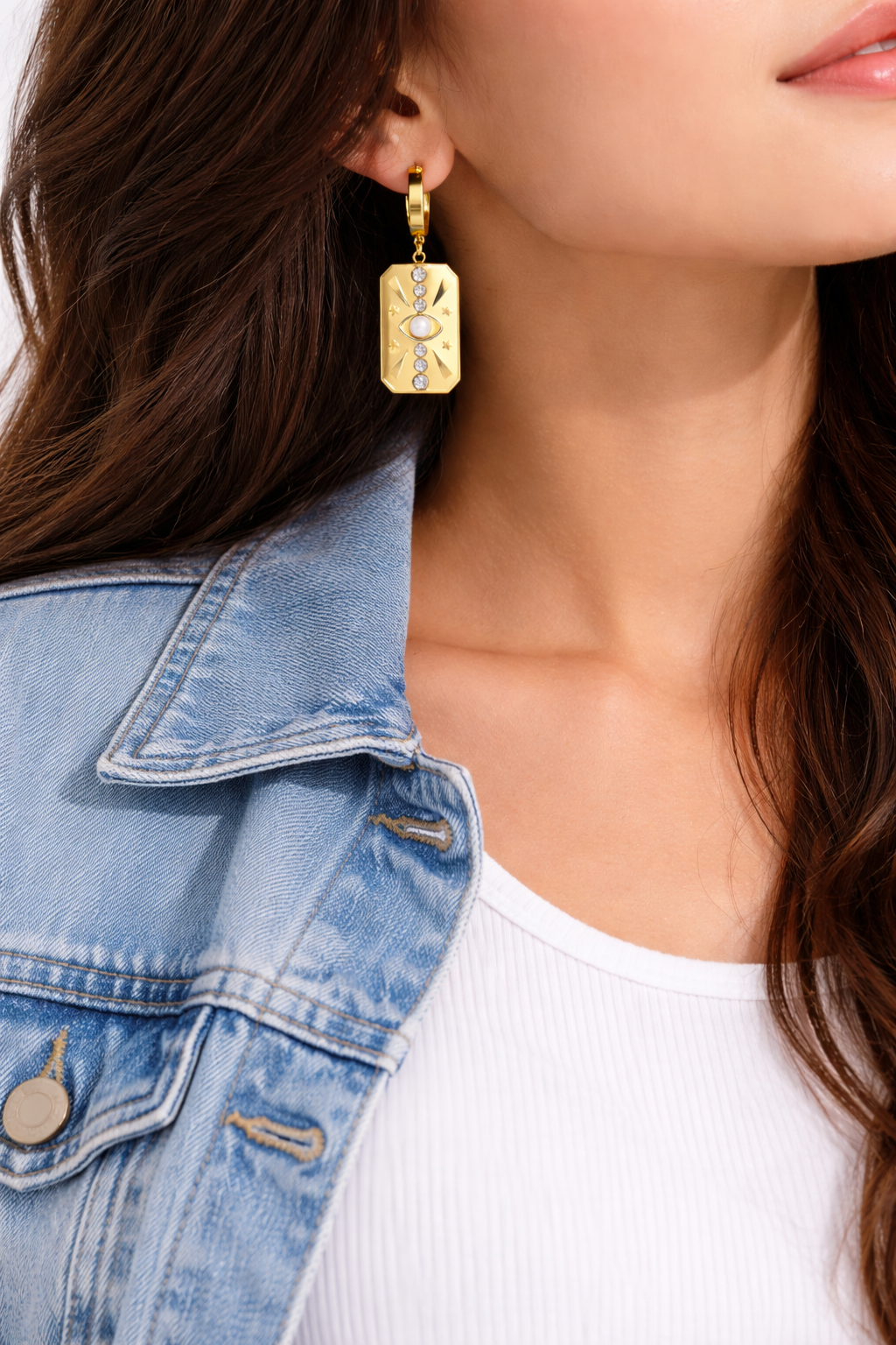 Golden Hoops With Rectangular Drop With Pearl |4| Mehrooh