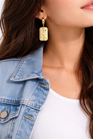 Golden Hoops With Rectangular Drop With Pearl |4| Mehrooh