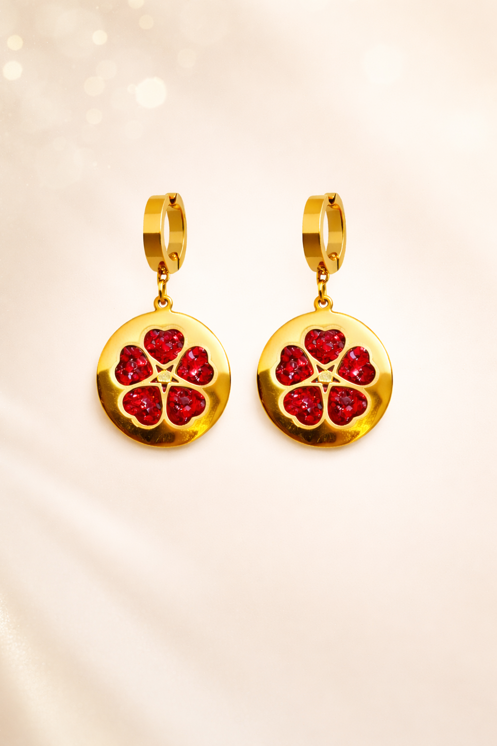 Golden Round Drop With Red Flower |3| Mehrooh