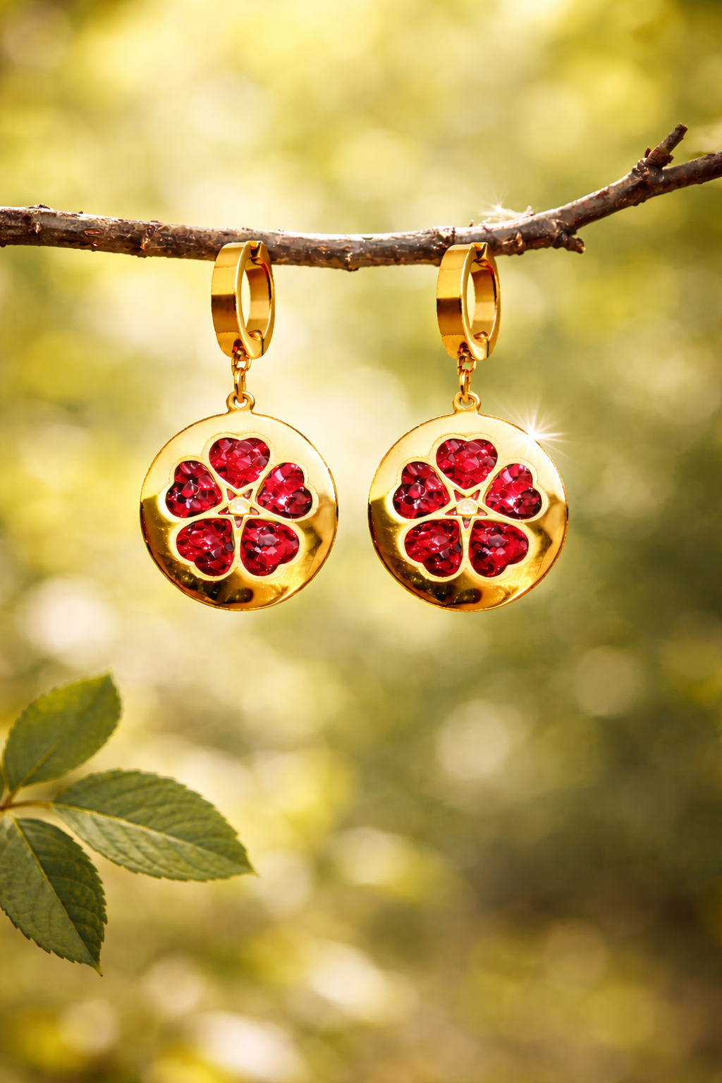 Golden Round Drop With Red Flower |5| Mehrooh