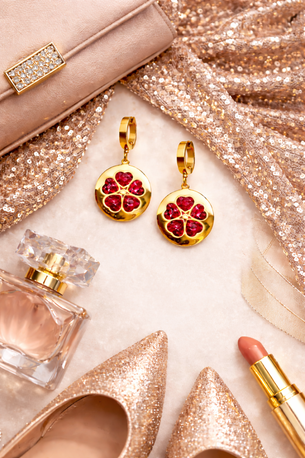 Golden Round Drop With Red Flower |6| Mehrooh