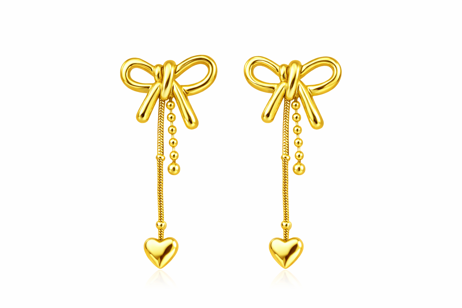 Golden Bow Charm Drop Earrings